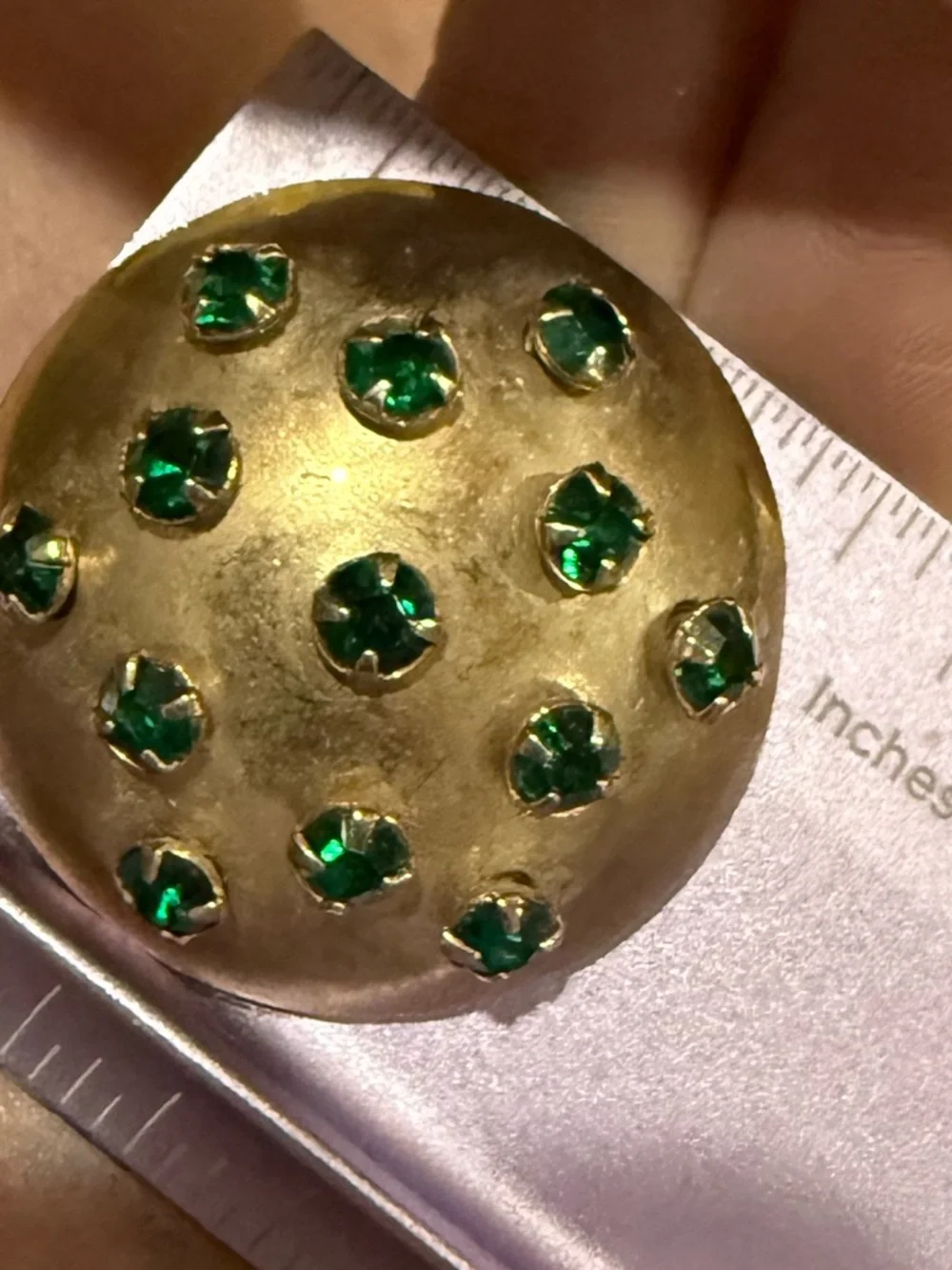 Vintage Gold and Emerald Clip on Dome Earrings